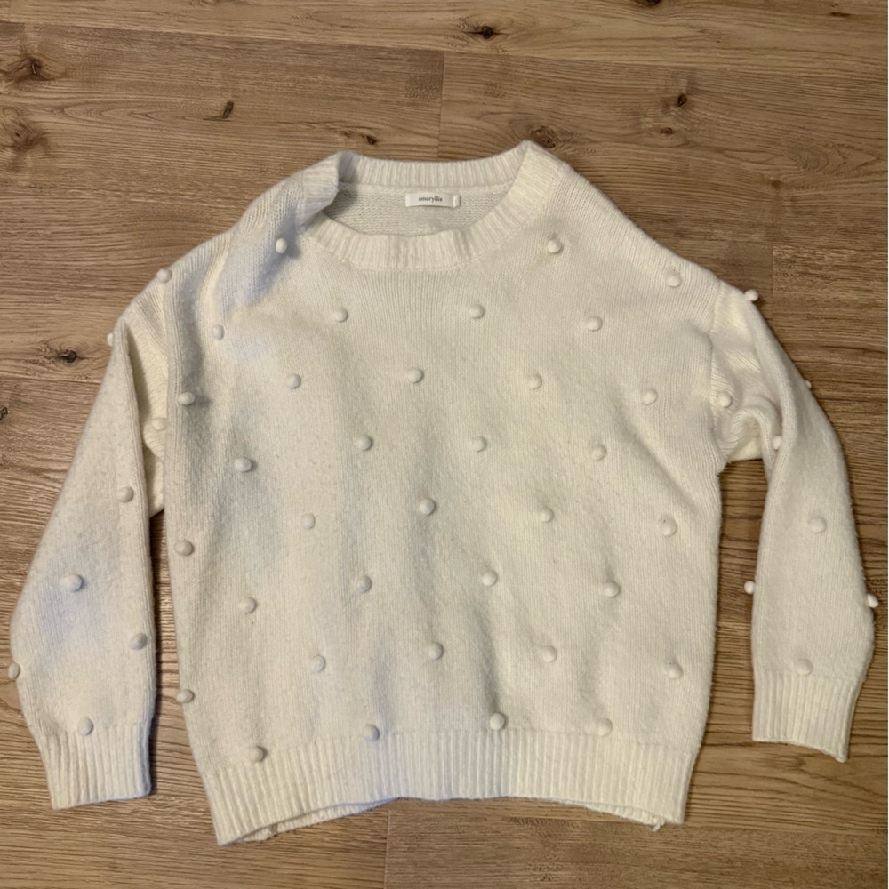 Cream Sweater with Pom Poms